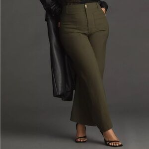 Maeve Anthropologie The Colette Wide-Leg Pants Linen Blend Holly Green Size 16